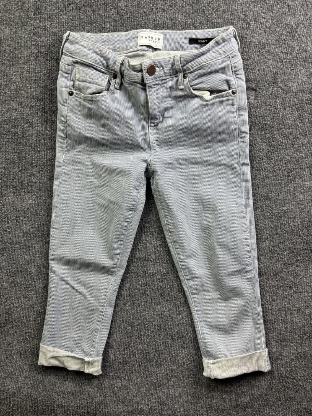 Parker Smith Skinny Jeans Womens 2/26 Light Wash Blue Stripe Crop Cuffed 26x23.5